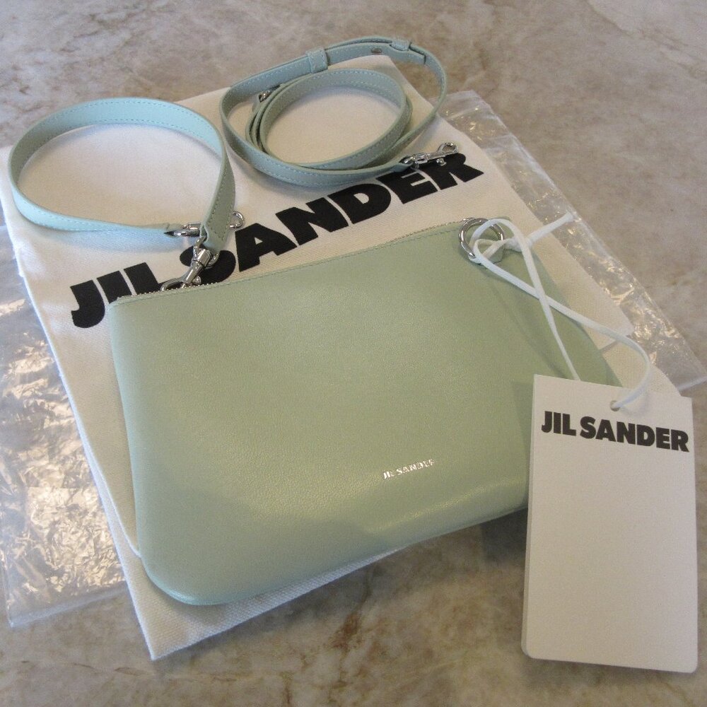 Jil Sander Medium "Link" Crossbody Bag in Aquamarine & Silver Hardware NWT